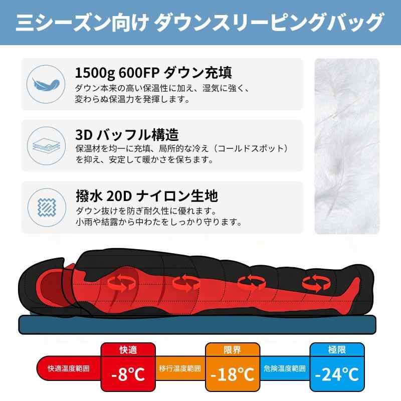 QEZER 寝袋 シュラフ 冬用 ダウン マミー型 600FP オールシーズン 超軽量 コンパクト root-house-10220692 RoothouseStore サンプル画像3