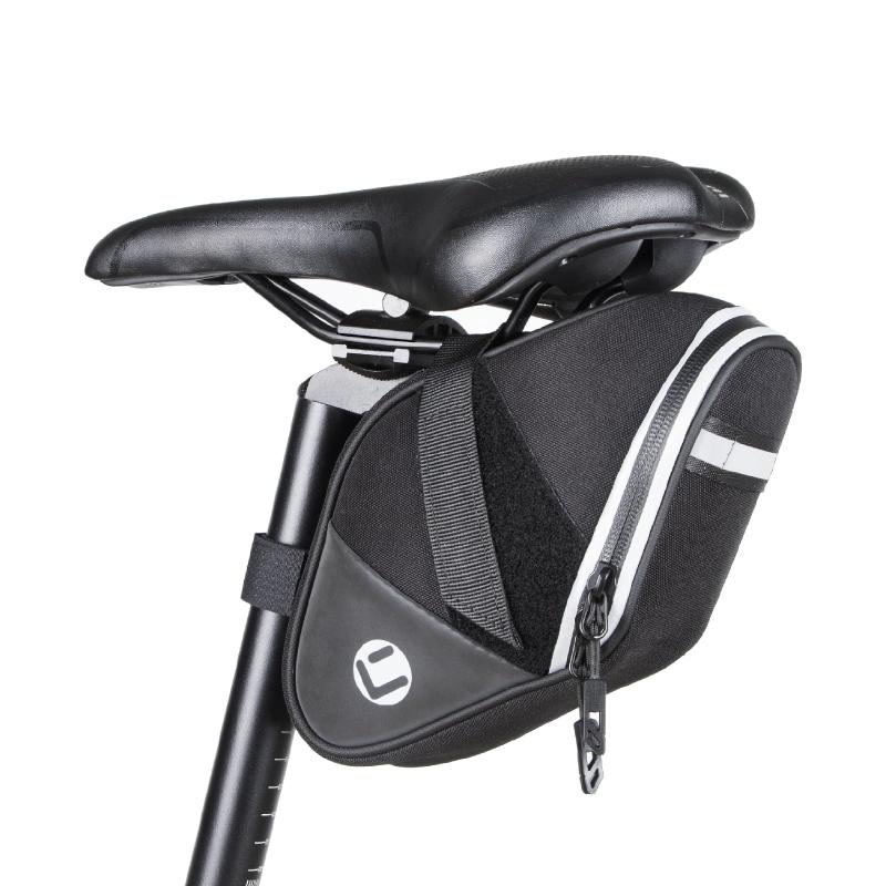 AKEIE サドルバッグ ストラップ式 自転車用 大容量 1.5L 耐水性 撥水機能付き 反射材付き テールライトハンガー付き 取り付け簡単 自転車バッグ（ブラック）