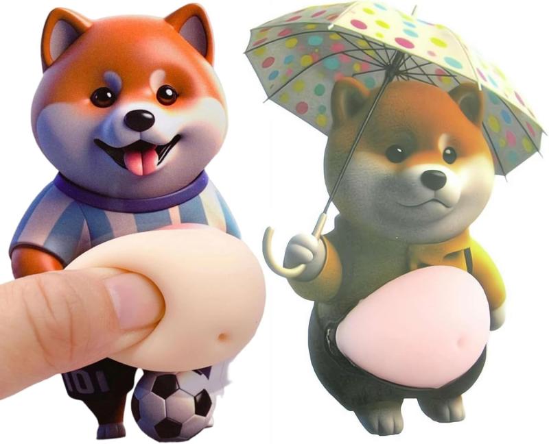 犬 お腹 シール 3D ぷにぷに【2026新型】柔らかい もっちり スクイーズ ステッカー かわいい デブ犬 癒し グッズ 手帳 デコ スマホ 車内 装飾用 (傘 + サッカー) root-house-10213220 RoothouseStore パッケージ画像