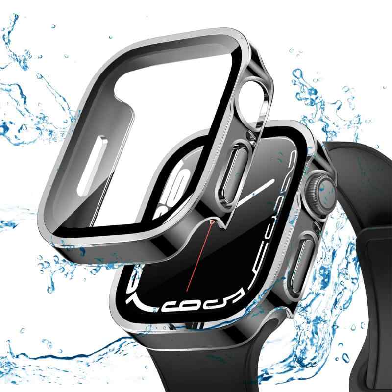 Rakuten - AMAPC for Apple Watch ケース Apple Watch ケース 対応 IP68完全防水 バンド 水泳・スポーツ専用 防水ケース 3D直角エッジデザイン Apple Watch Series 9/8/7 45mm対応 光沢のブラック＆シ