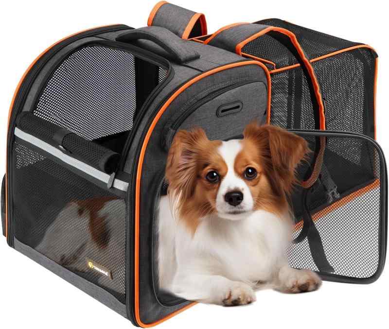 Texsensペットキャリー リュック 猫用 3面メッシュ 通気性 折り畳み 軽量 キャリーバッグ 小型 中型 耐荷重10KG 小型犬 中型猫 脱走防止ひも 調節可能なショルダー付き ペットキャリ