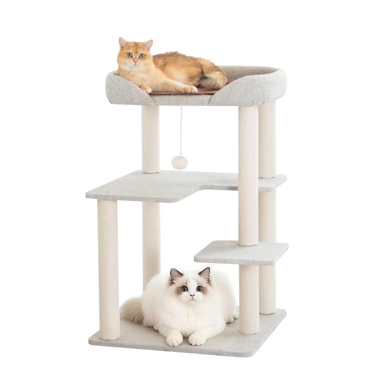 LULUCAT キャットタワー クッション入りベッド 据え置き おしゃれ 多頭飼い 低い 冬用 コンパクト シニア猫 大型猫 安定感 低め 高齢猫 登りやすい設計 短足猫 転倒防止 インテリアに馴染みや