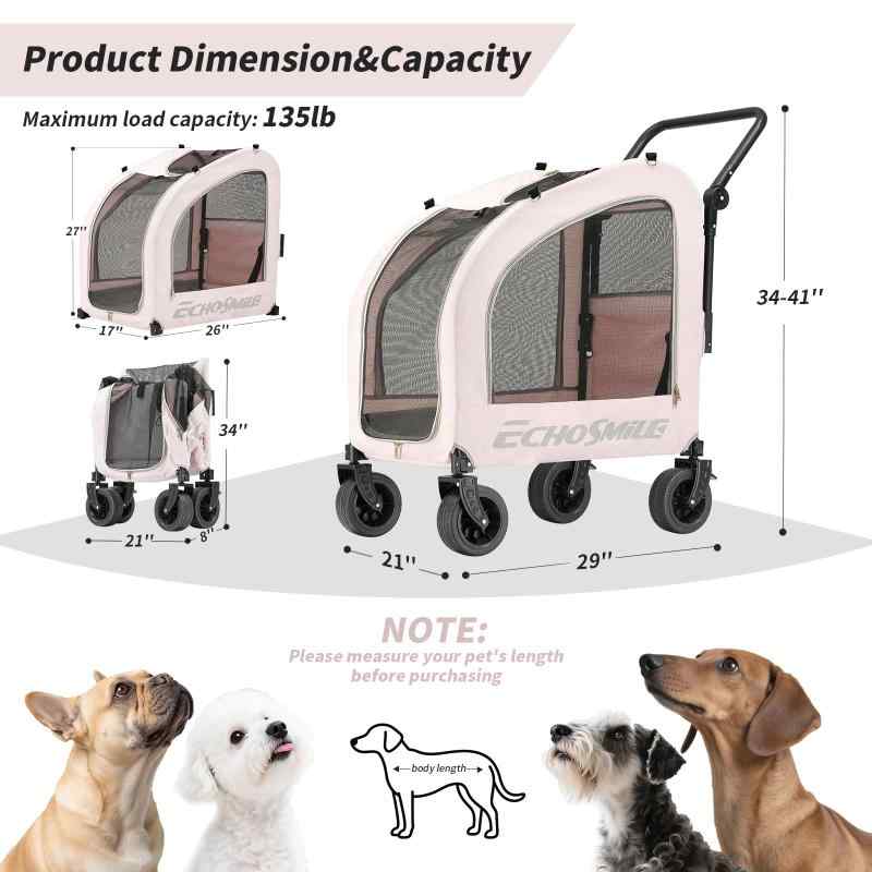 EchoSmile ペットカート 小型犬 中型犬 バギー 多頭 ピンク