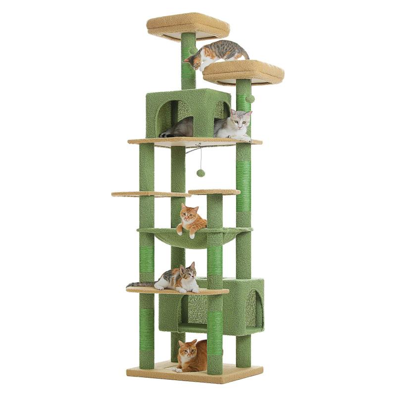 PETEPELA(ぺテぺラ) キャットタワー 大型猫用 コンパクト 多頭飼い 据え置き型 スリム ハンモック 麻紐爪とぎポール 猫のおもちゃ 転倒防止ベルト付き 展望台 猫ベッドカバー取り外し可能 運