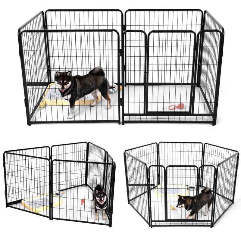 KIRATAKU ペットサークル 中大型犬用 スチール製 犬 ケージ 犬用フェンス コンパクト 組立簡単 複数連結可能 室内室外兼用 組み替えOK (ブラック, 高さ80cm, 6枚)