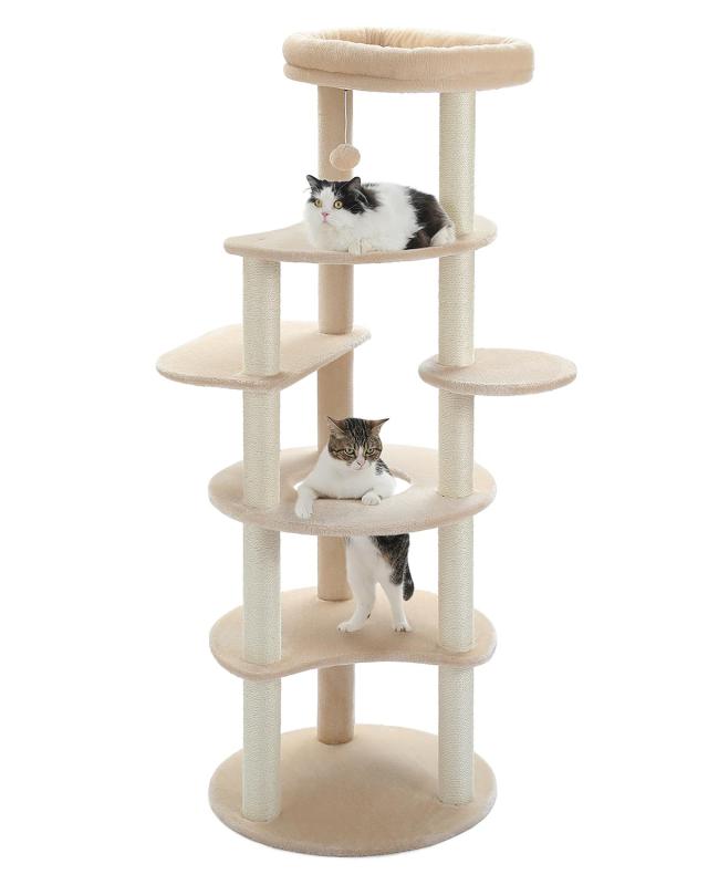 PETEPELA(ぺテぺラ) キャットタワー スリム 大型猫用 猫タワー 据え置き 多頭飼い シンプル おしゃれ かわいい 麻紐 爪とぎ コンパクト 省スペース 人気 老猫用 短足猫 シニア猫 階段 登りやす【商品仕様】幅54×奥行54×高さ154cm、重量14.61kg。【爪とぎポールいっぱい】天然サイザル麻紐爪とぎポール、長持ちです。【多頭飼い】休憩できる場所はたくさんあるので、多頭飼いの場合でもご使用できます可愛い猫ちゃんたちがここで遊んだり、寝たりして、見るだけでも楽しいo(^o^)o【ちょうどいい段取り】猫ちゃんがスムーズに頂上まで登れる道を意識して設計されているから、子猫ちゃんもシニア猫も快適に遊べます【転倒防止ベルト】壁に固定することで、地震の時も倒れる心配がありません