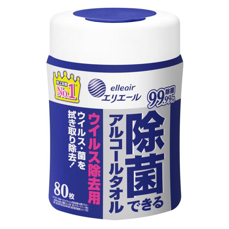 エリエール ウェットティッシュ 除菌 ウイルス除去用 アルコールタイプ ボトル 本体 80枚 除菌できるア..