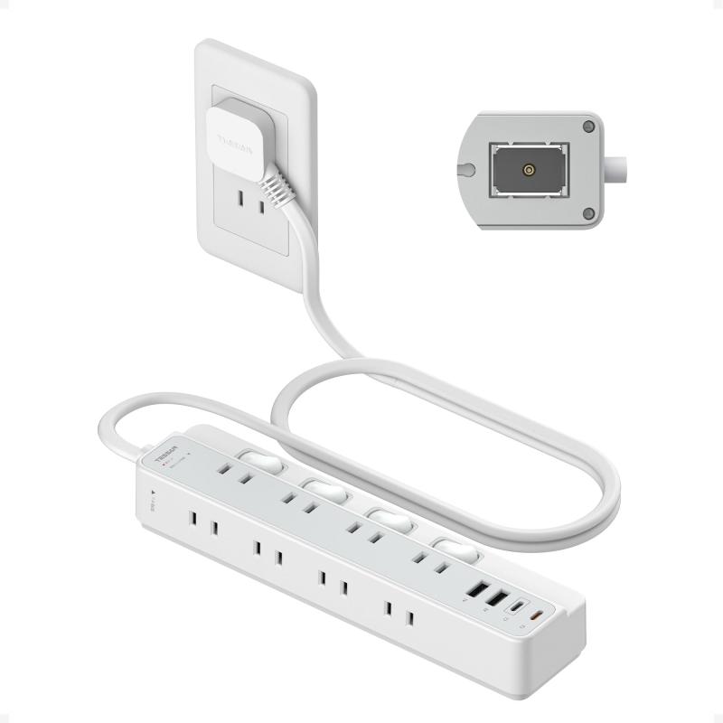 TESSAN 電源タップ マグネット 延長コード 1m 薄型プラグ PD 20W たこあし コンセント usb付き テーブルタップ 8個AC口 2個Type-Cと2個Type-Aポート タコ足配線 隙間 蛸足コンセント 磁石 分岐 4つ個別
