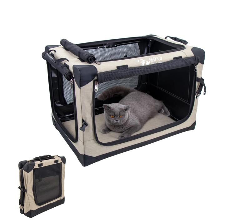 GPR ペット用ソフトクレート ペットキャリー ペットハウス 猫犬兼用 折りたたみ式 洗濯可能 取り外し可能 (ベージュ, M)