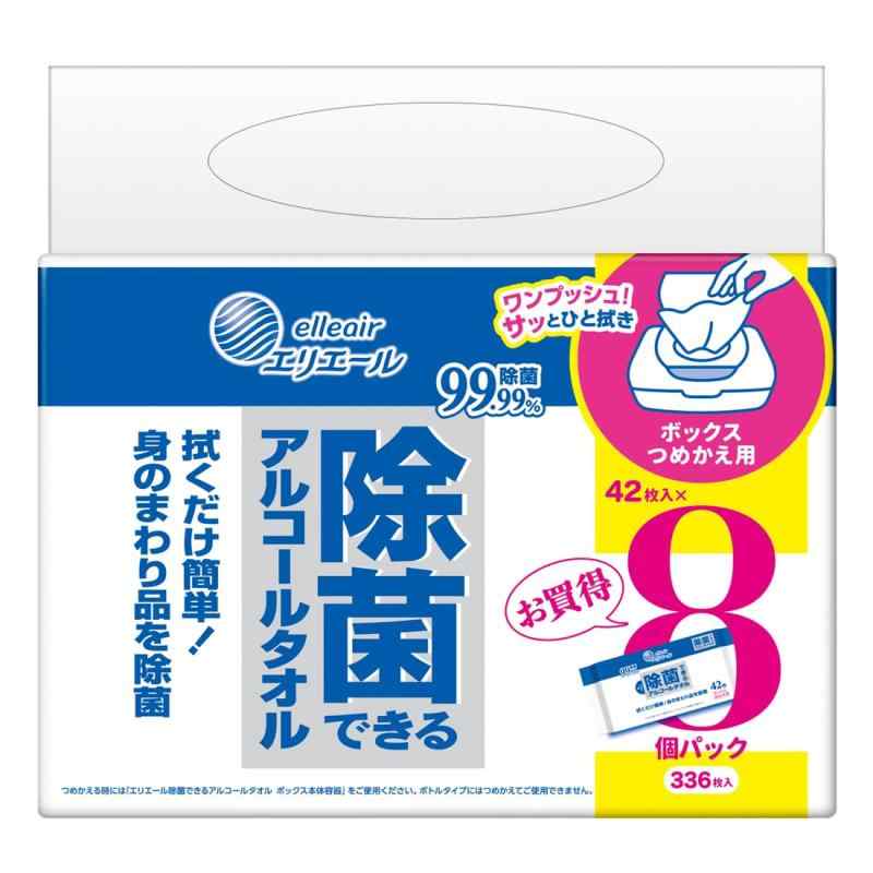 エリエール 除菌できるアルコールタオル ウェットティッシュ ボックス つめかえ 336枚(42枚×8パック) アルコールタイプ まとめ買い(3.0)