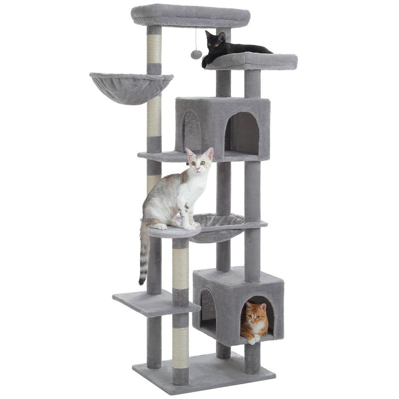 PETEPELA(ぺテぺラ) キャットタワー 大型猫用 スリム 多頭飼い 猫タワー 据え置き型 コンパクト 省スペース ハンモック サボテン 爪研ぎ 人気 おしゃれ かわいい シンプル 転倒防止ベルト付き 【商品仕様】幅70×奥行65×高さ175cm、重量15.9kg。【2本で支える展望台】高い展望台部屋中を見渡すことが大好きな猫ちゃんに一本の柱だけでは折れるリスクが高く、猫ちゃんが危ないです、本製品は2本で支えているので、太めな猫ちゃんも、活発な猫ちゃんも大丈夫【大型ハンモック×2個】直径約35cmの丸いハンモックと47×39cmのハンモックです大型猫ちゃんでも余裕ゆっくりリラックスできます【転倒防止策付き】全体的に四本の柱で支えているので、バランスがよく、それにコンパクトで省スペース板の裏に転倒防止バルト付きで、壁に固定すれば、地震のときも倒れることはありません【部品単独購入可能】天然サイザル麻紐爪とぎポール、思い存分バリバリできますポンポンおもちゃの交換分もご用意しています