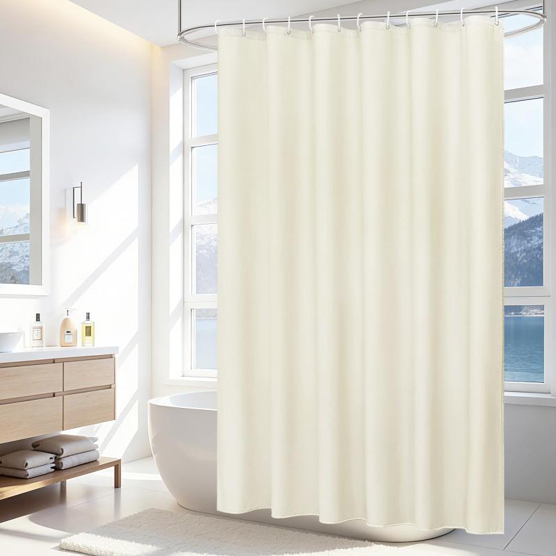 AooHome シャワーカーテン 150cm丈 防カビ 防水 ユニットバス お風呂カーテン 軽量 速乾 ホテル 高級 無地 バス用品 リング付き ベージュ 120x150cm root-house-10221385 RoothouseStore サンプル画像2