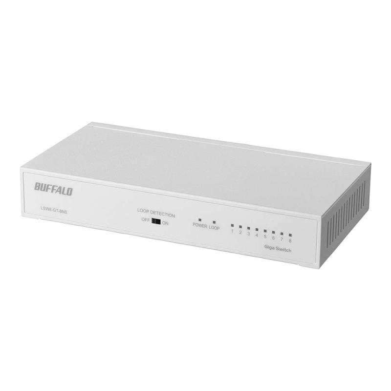 バッファロー BUFFALO Giga対応 金属筐体 電源内蔵 8ポート LSW6-GT-8NS/NWH ホワイト スイッチングハブ 簡易パッケージ マグネット 壁掛け設置対応