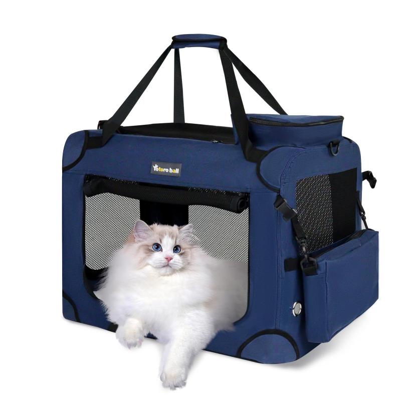 Rakuten - Totoro ball 犬用キャリーバッグ ソフトクレート小型犬 キャリー 猫 キャリーバッグ キャリーケース 折りたたみ 犬 車用ケージ 5面メッシュ ロック付き 給水ボトルバンド付き 小型犬・猫2匹7kg