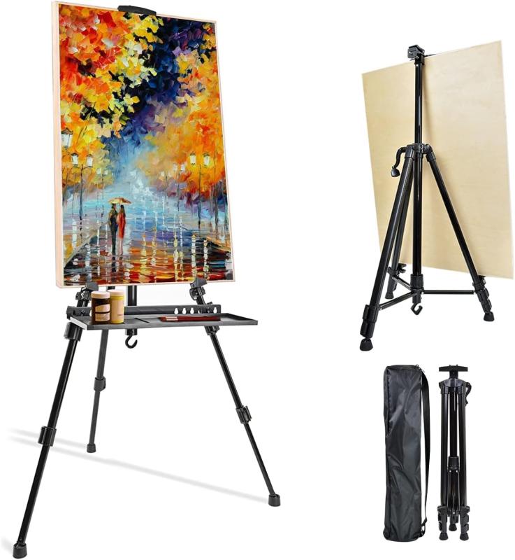 イーゼル 55-160cm スチール製 高さ調節3段式 展示 絵画 装飾 看板 スケッチ 描画 コンパクトに持ち運び 収納袋付き
