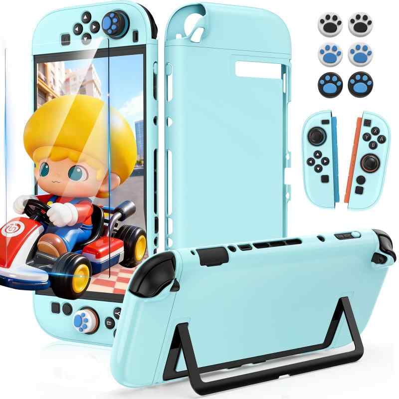 CMANBAH Nintendo Switch 2（2025）対応ハードカバー Switch2 カバー ドック・スタンド対応 全面保護【 6枚サムグリップキャップ +高感度保護フィルム】Joy-Con分体式設計 着脱簡単 超薄 スイッチ2ケー