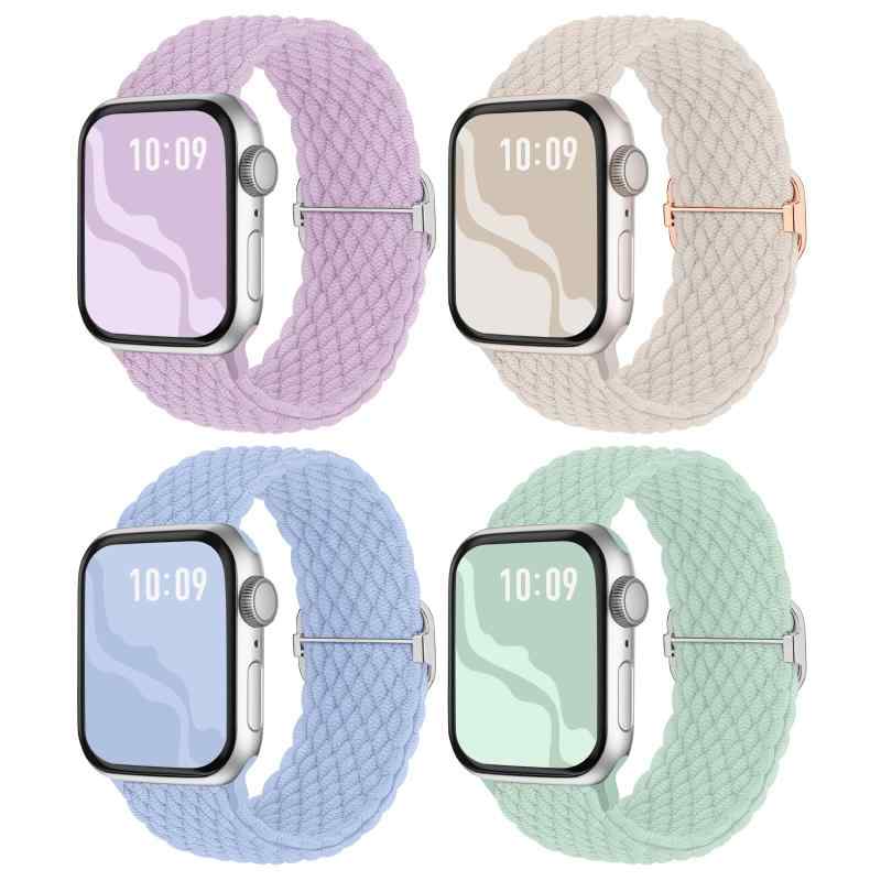Rakuten - 【4枚入り】Suitisbest コンパチブル アップルウォッチ バンド 編み込み 42mm 41mm 40mm 38mm Apple Watch ナイロンバンド 伸縮性 ゴム アップルウォッチ スポーツベルト Series 11 10 9 8 7 6