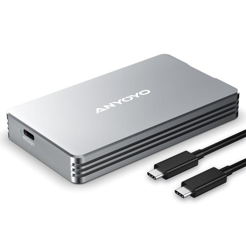 ANYOYO 40Gbps&amp; USB4 M.2 PCIe 2280 M-KEY（B+M KEY）NVMe SSD 外付けケース ,40Gbps NVME SSD ケース , 最大2700MB/s ,アルミ合金製,USB-C接続