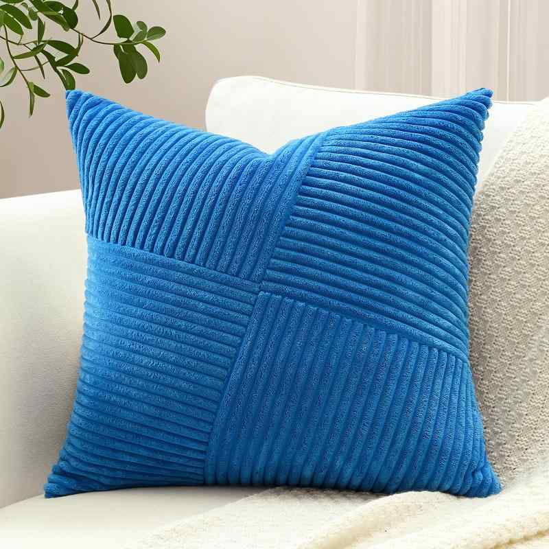 Rakuten - Otostar クッションカバー 60x60cm 1枚 おしゃれ 可愛い コーデュロイ 無地 4分割斜めストライプ デザイン モダン ジッパー インテリア 室内装飾用 装飾用ピローカバー (60x60,ブルー)