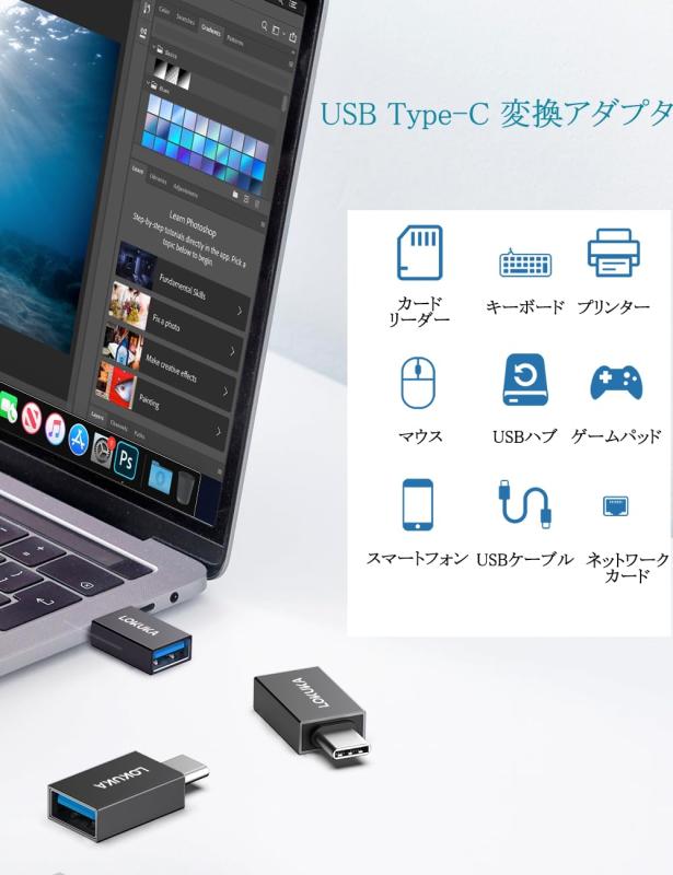 RoothouseStoreのLOKUKA USB 3.0 Type-C変換アダプター【3個セット】USB-C & USB-A 変換アダプタ OTG機能対応 5Gbps転送速度 タイプCオスーUSB Aメス変換コネクター【グレー】｜アングル2
