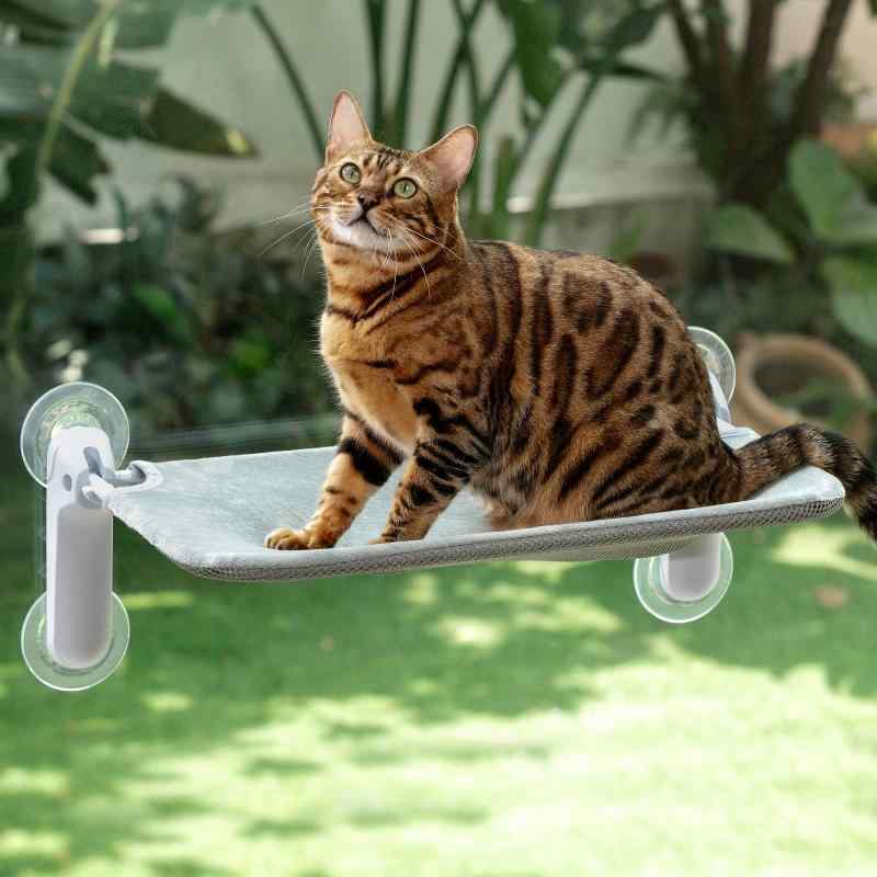 GUUSII HOME ねこベッド 猫ハンモック ネコハンモック 猫ベッド 吸盤式 窓用猫ハンモック ふわふわ 折り畳み可能 2025新型 (グレー(フランネル), M)