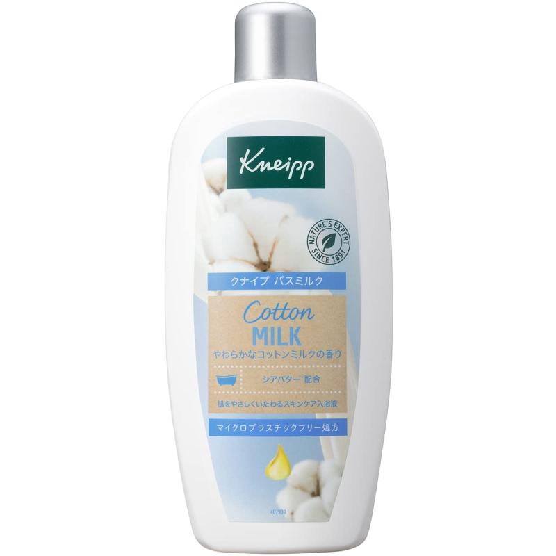 クナイプ(Kneipp) バスミルク コットンミルクの香り 480mL 入浴料 ギフト プレゼント内容量:480ml、原産国:ドイツ配合されている天然植物オイル:シアバター*1天然植物オイルを配合したスキンケア発想のバスミルク。天然植物オイルがカサつく肌に潤いを与え、入浴後もしっとり柔らかな肌が長続きします。シアバター*1配合。