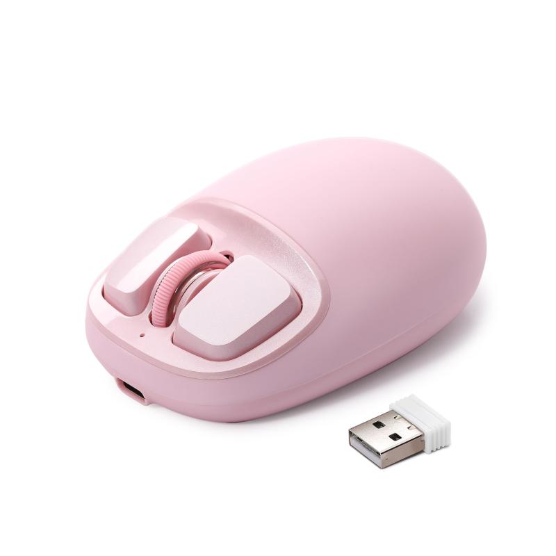 YUNZIIC1ワイヤレスマウスシリコン4800DPI光学トラッキング6段階調整3モード(2.4G/USB-C/Bluetooth)対応カスタマイズ可能ノートパソコンiPadMacBook用技適認証取得(ピンク)