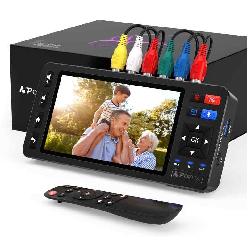 Portta VD22P VHS デジタル化 5インチHDスクリーン搭載、ビデオキャプチャレコーダー機能付き、MP4形式に変換可能。VHS、VCR、DVR、DVD、Hi8、Mini DV、ビデオカメラ、レトロゲーム機に対応。（テー