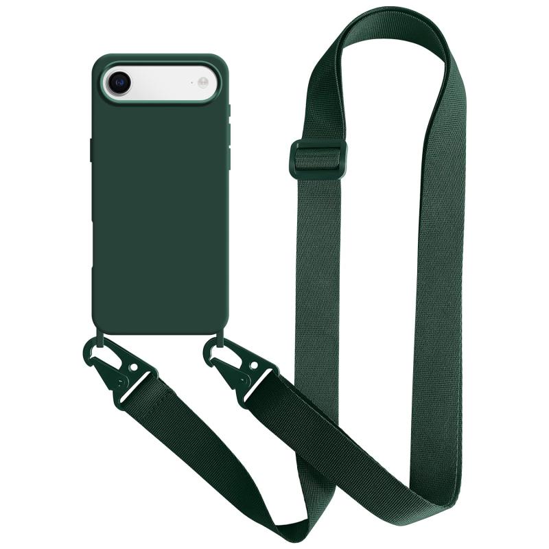 UnnFiko For iPhone 17 Air ケース ネックストラップ スマホケース 蛍光色 シリコン アイフォン 17 Air ケース シンプル ソフト 保護カバー 携帯ストラップ 紐付き 斜めがけ (iPhone 17 Air,Midnight