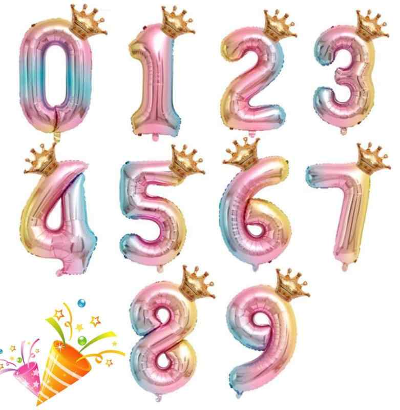 huaqiguo バルーン 数字 バルーン 大きい 0-9 虹色風 船バルーン ナンバー グラデーション 誕生日飾り 王冠 飾り付け アルミ風船 32インチ 大きい 数字 バルーン お祝い パーティー 誕生日 飾り
