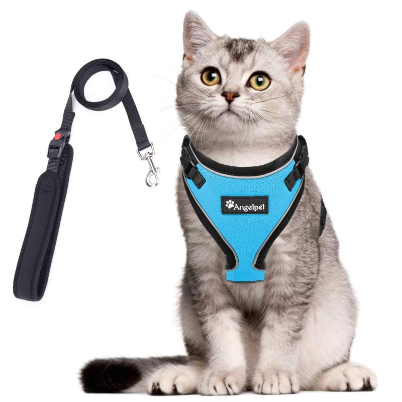 猫 猫用 ハーネス 胴輪 猫具 ねこ ネコ 子猫 子犬 小型犬 散歩 お出かけ 抜けない ベスト ソフト胸あて 軽量 頭を通さずマジックテープで装着 サイズ調節可 夜反射 通気メッシュ (Sサイズ (x 1