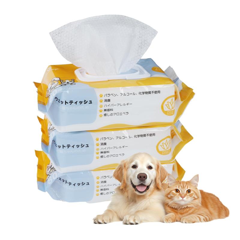 PAWNAX ペットウェットティッシュ 特大 20×25cm 厚手 犬 猫 全身清潔 ノンアルコー...