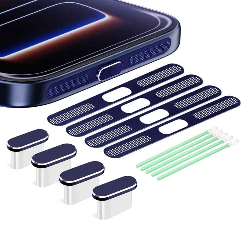 Rakuten - USB Type-C キャップ 防塵保護カバー カバースピーカー防塵 ダストガード クリーニングスティック 13点セットfor iPhone 17 Pro用、ブラック