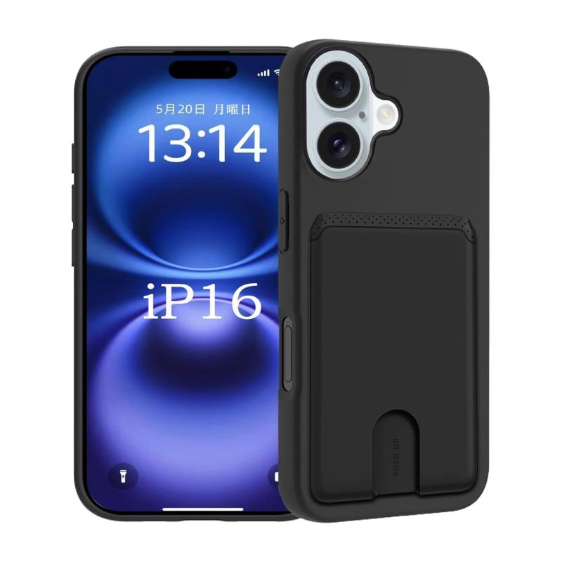 対応 iPhone 16 5G ケース カード収納 【最大3枚収納】 薄型 TPU 指紋防止 耐衝撃 傷防止 滑り止め ブラック