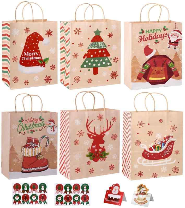 Rakuten - クリスマス ラッピング 袋 紙袋 6枚セット 手提げ袋 ギフトバッグ お菓子袋 ラッピング用 包装 ギフト袋 大容量 おしゃれ (クリスマス色, 21x15x8cm)