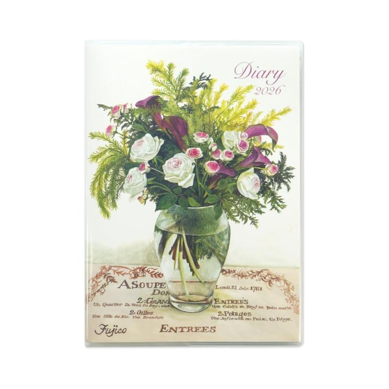 橋本不二子 手帳 2026年 A6 マンスリー ピンクと紫のバラ DY-138 (2025年12月始まり)