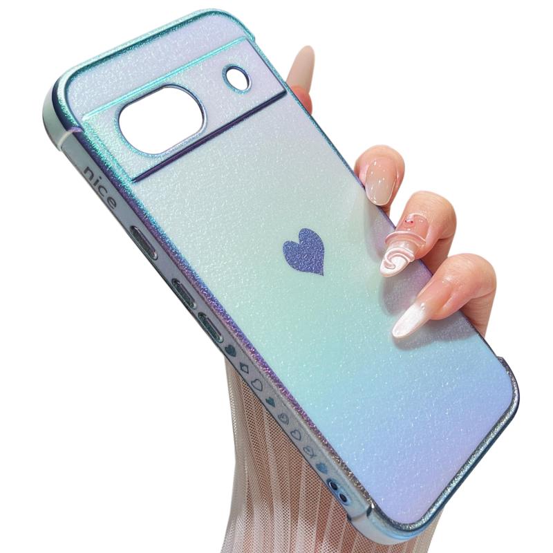 ZTOFERA Google Pixel 8a 用 ハートケース グーグル ピクセル 8a ケース ソフト TPU シリコン pixel 8a スマホケース メッキ加工 エッジ ラグジュアリー 蛍光色 マット 軽量 耐衝撃 おしゃれ 韓国 可愛い(虹色のシエラブルー)