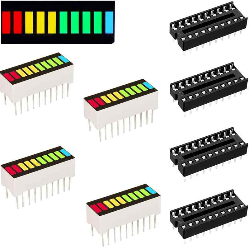 Youmile 4個LED バー表示 10 セグメント LED バー グラフ表示モジュール 4 色 LED バッテリ レベル バー グラフ電源表示インジケーター モジュール赤黄緑青 4個 DIP-20 IC ソケット Arduino DIY 用