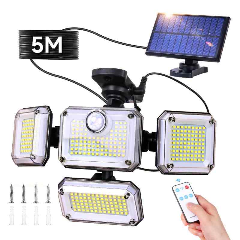 センサーライト 屋外 ソーラーライト 分離型 【333LED 自由調整4灯式 5M延長コード 2400mAh大容量バッテリー】IP65防水 防災対策 自動点灯 ガーデンライト 屋外ウォールライト 壁掛け/庭先/表玄 root-house-10110266 RoothouseStore パッケージ画像