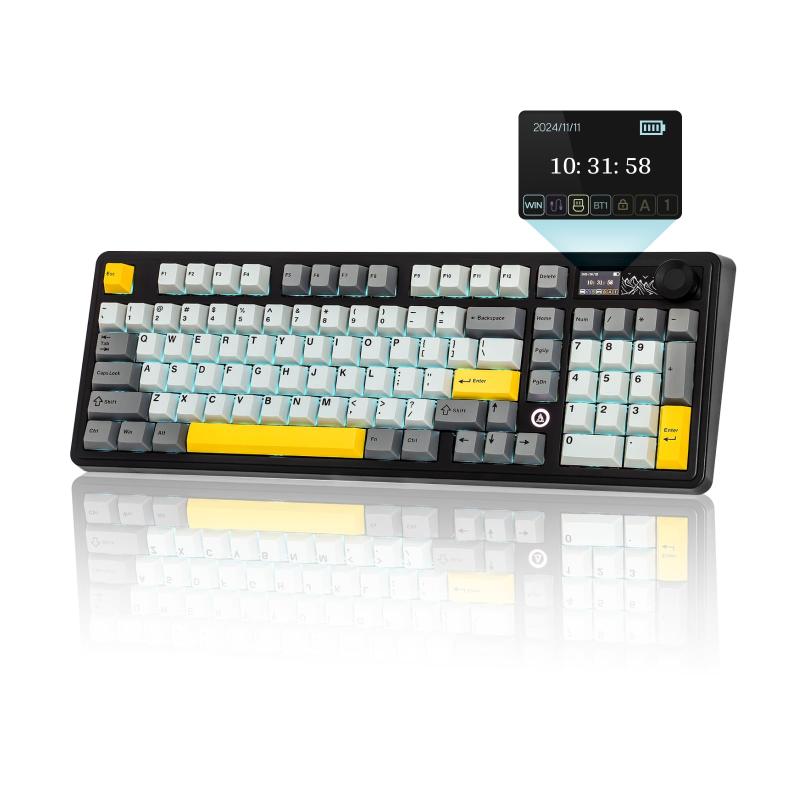 MechLands AJAZZ AK980 98% メカニカルキーボード BT5.0/USB-C/2.4GHz ワイヤレスゲーミングキーボード ホットスワップ対応クリーミーカスタムキーボード 1.14''TFTスクリーン ノブ RGB Win/Mac用