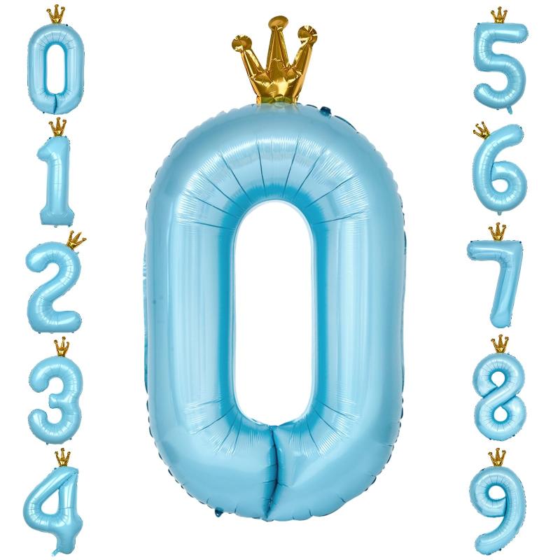 Rakuten - GRESATEK バルーン 数字 風船 誕生日 40インチ 大きい ナンバー0 バースデーバルーン 王冠付き クラウン 飾り付け 結婚式 パーティー 記念日 ウェディング ブルー