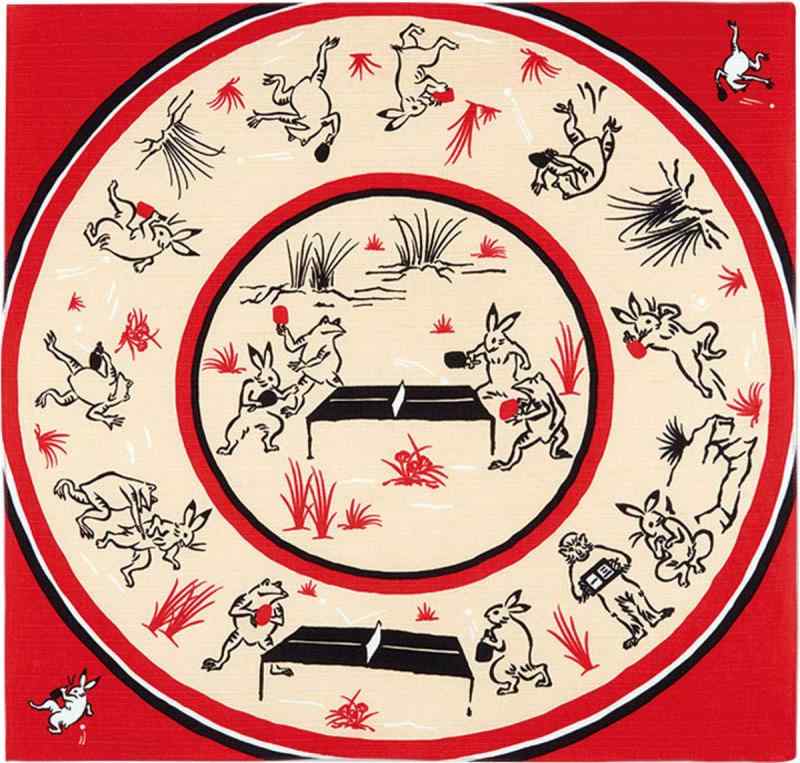 樂天商城 - ミヤモトタオル(Miyamoto-towel) kenema 小風呂敷 鳥獣戯画 卓球 50×50cm