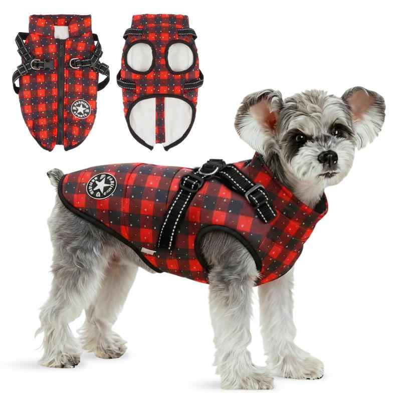 Anzentakai 犬服 冬【2025年冬の登場】軽量 綿服コート ハーネス付き 背中開き おしゃれ 牽引 夜間反射 暖かい ペット 猫 犬 服 冬 着脱簡単 裏起毛 犬の服 ベスト 防寒 防水 撥水 ジャケット リ