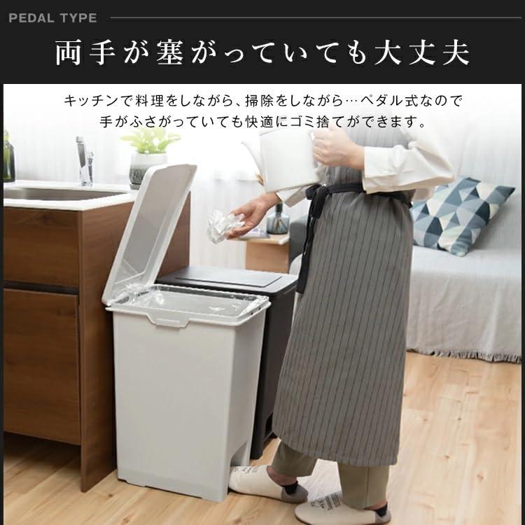 アスベル ゴミ箱 エバン 45L ふた付き ペダル式 日本製 サイドフック付き スリム おしゃれ キッチンに 衛生的 ダストボックス ホワイト [3]