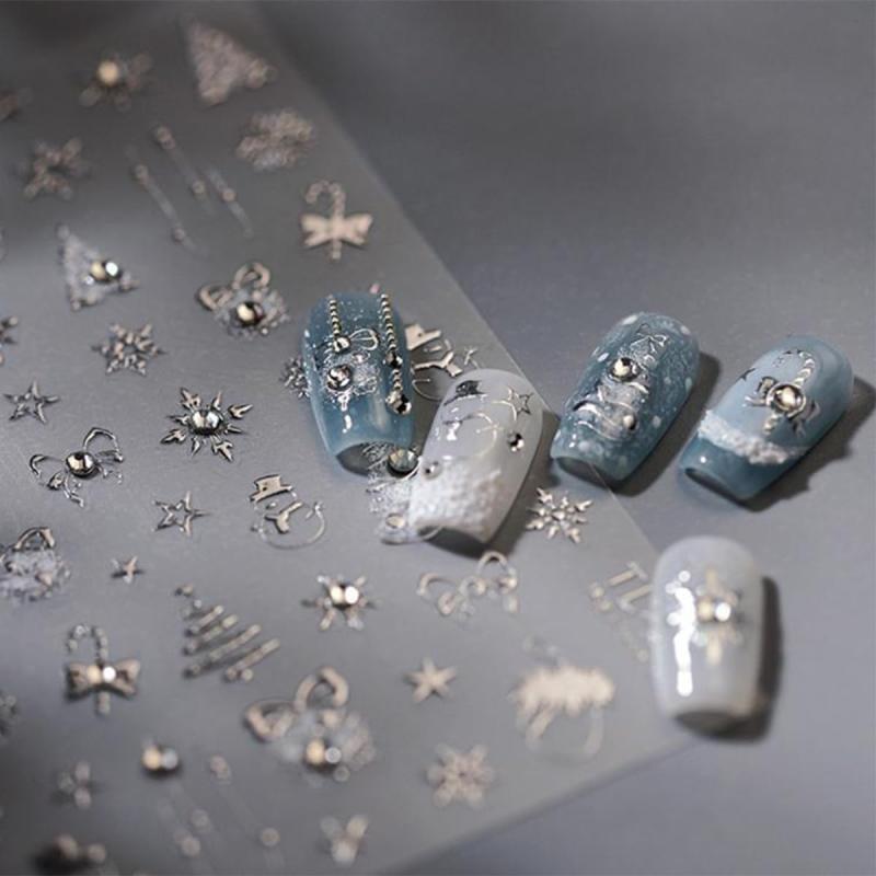 Unikato ネイルシール クリスマス ネイルステッカー 5D レリーフ ネイルアートシール マニキュアシール DIY ジェルネイル 雪の結晶 クリスマスツリー 鹿 ホットシルバー ホットスタンピング