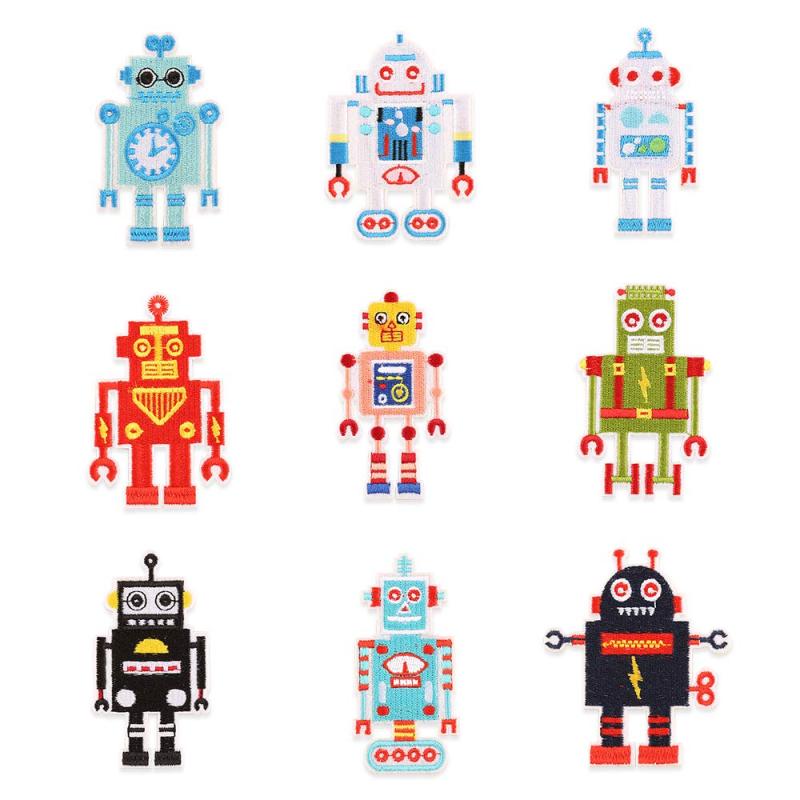 刺繍 ワッペン アイロン パッチ アップリケ ロボット 9枚セット アイロン接着 縫い付け 補修 DIY 縫製 手芸 ハンドメイド キッズ 飾り 可愛い 入園 保育園 幼稚園 リメイク