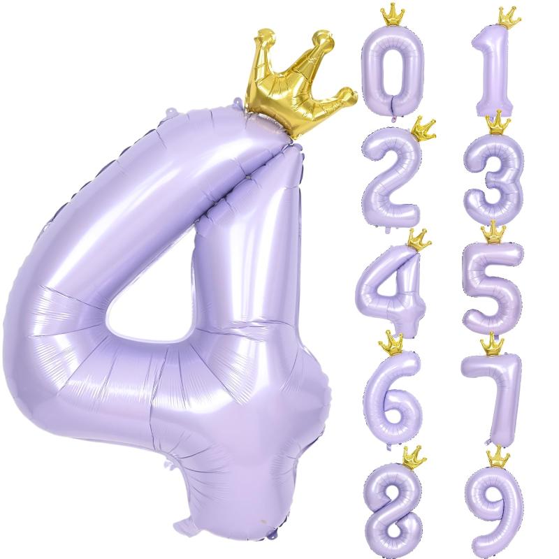 樂天商城 - Lausatek バルーン 数字 風船 誕生日 40インチ 大きい ナンバー4 王冠付き クラウン バースデー 飾り付け パーティー 記念日 結婚式 男の子 女の子 約100cm 紫 ラベンダー