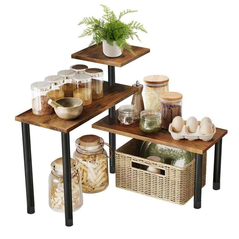 3段キッチンラック 調味料棚 竹製 �