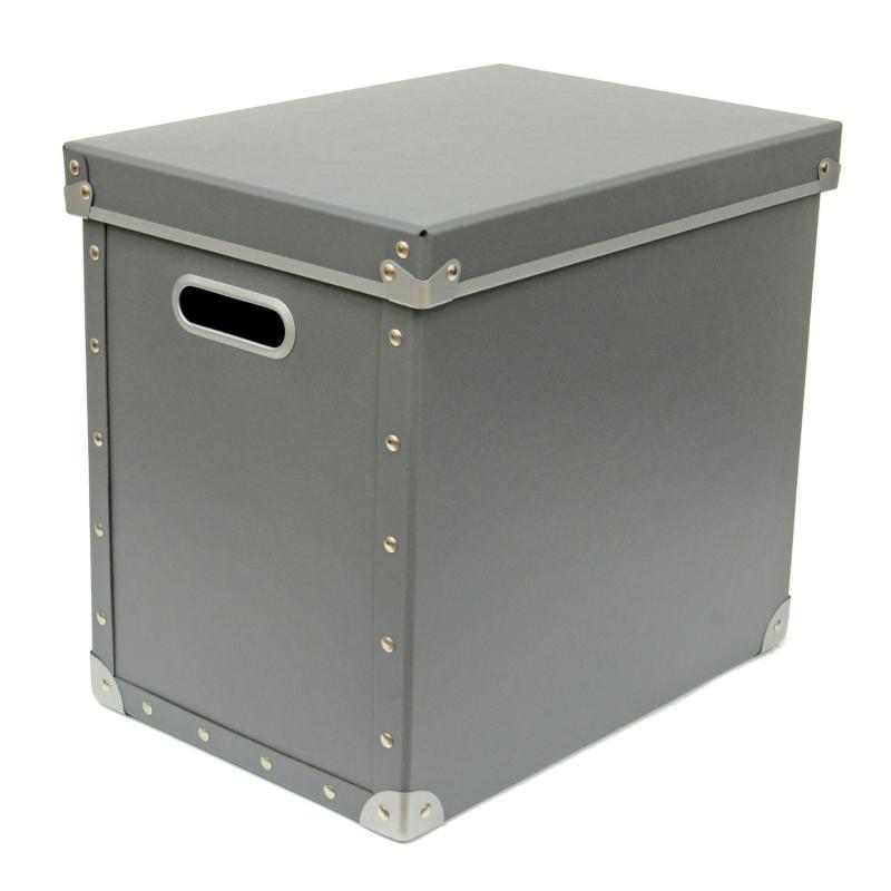 安達紙器 収納ケース 硬質パルプ ボックス フタ式 大 (幅25.5×奥行36×高さ32cm) PBF-822 グレー
