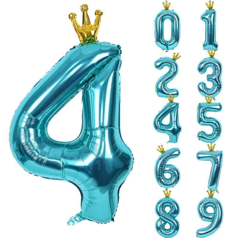 樂天商城 - Lausatek バルーン 数字 風船 誕生日 40インチ 大きい ナンバー4 王冠付き クラウン バースデー 飾り付け パーティー 記念日 結婚式 男の子 女の子 約100cm 青緑 ブルー